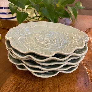 6 Metlox Lotus Poppytrail Ceramic Pottery Pale Jade Green Salad Plates 8”